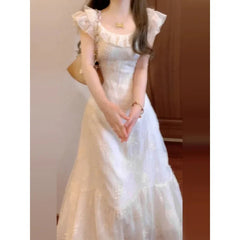 French Style Solid Color Summer Dress Women's Knee-Length Sleeveless Holiday Beach Vacation Skirt Short Flounce Sleeve