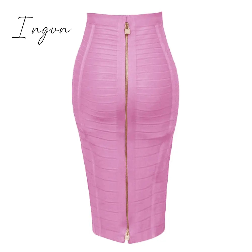 Ingvn - 16 Colors XL XXL Sexy Solid Zipper Orange Blue Black Red White Pink Bandage Skirt Women Elastic Bodycon Summer Pencil Skirt 58cm