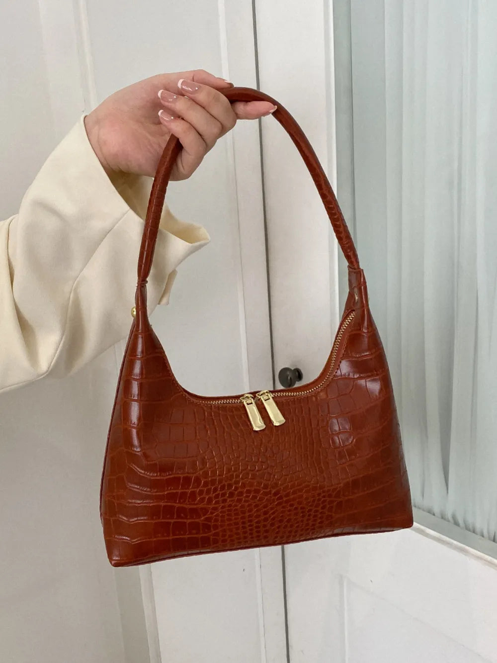 Crocodile Grain Shoulder Bag