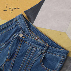 Ingvn - Asymmetrical Spliced Oblique Waist Placket Trousers New Loose Fit Pants Women Fashion Tide Spring Autumn