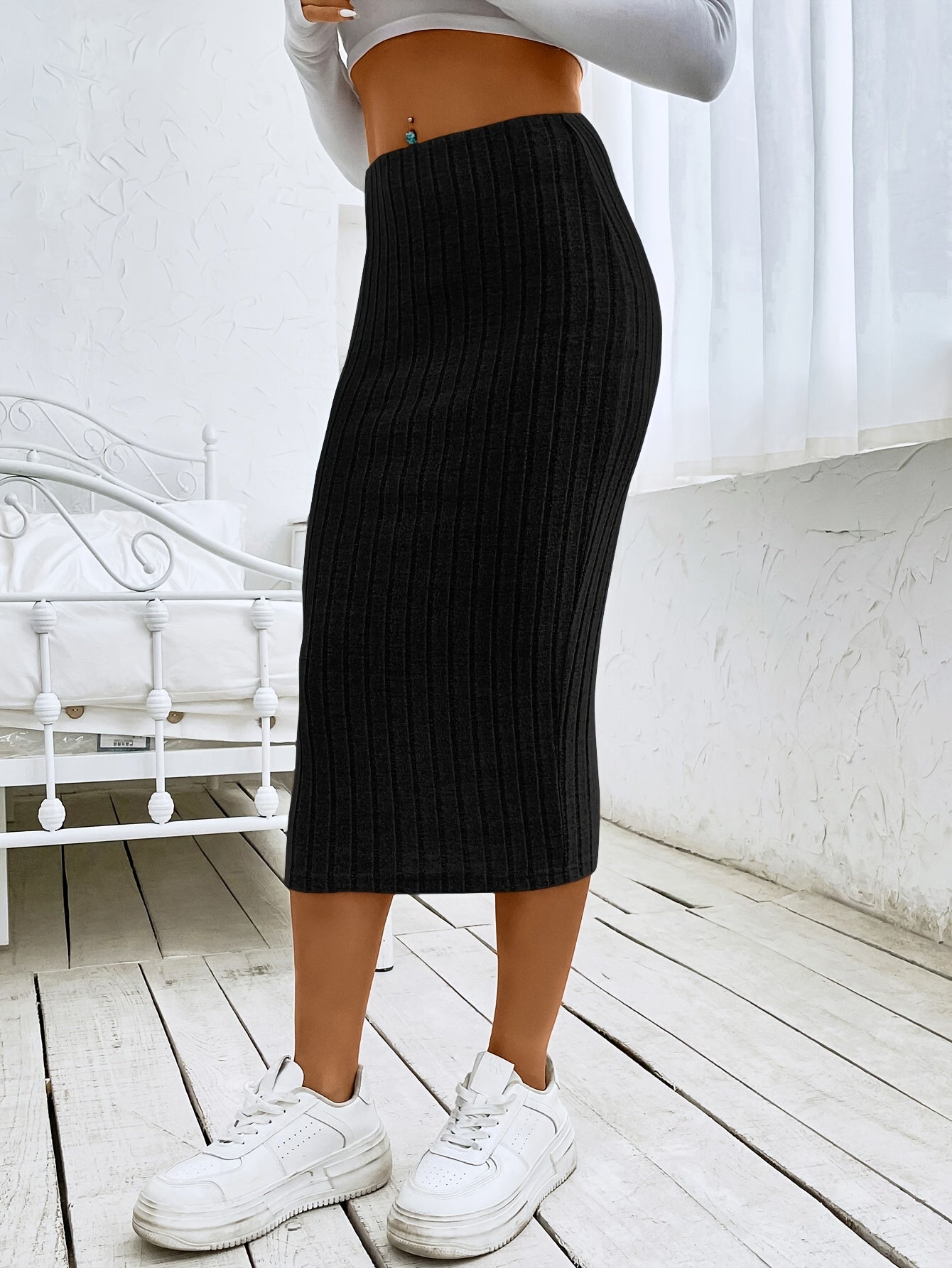 Versatile Solid High Waist Bodycon Skirt, Slim Pencil Skirt For Spring & Fall, Women's Clothing