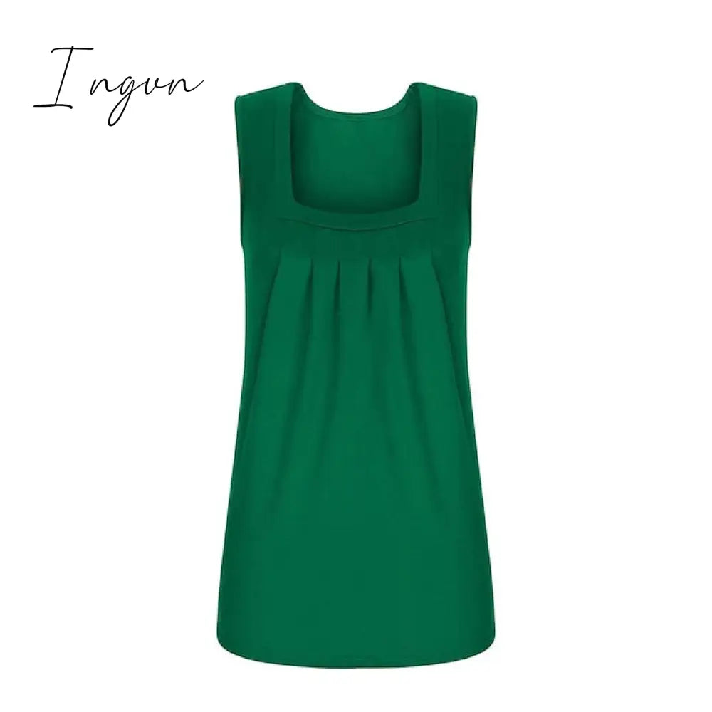 Ingvn - Women's Tank Pleated Solid / Plain Color Basic Square Neck Sleeveless Summer Wine Red Black White Light Green Pink