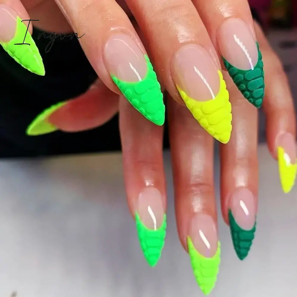 24Pcs 3D Long Almond False Nails Red Nude Ballet Stiletto Wearable Fake Nails MilkTea Color Jelly Full Cover Press On Nail Tips