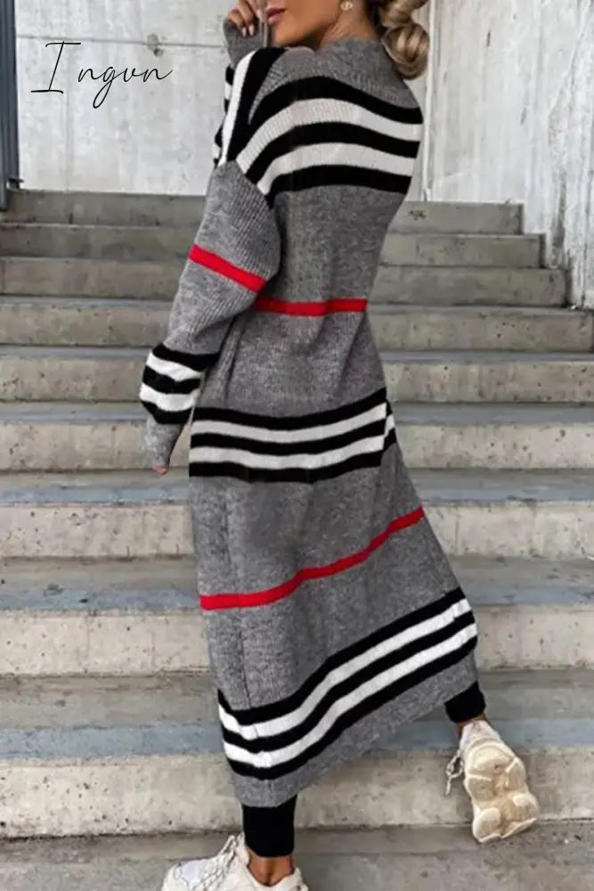 Ingvn - Casual Street Striped Patchwork V Neck Outerwear