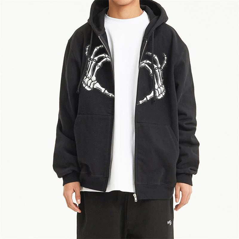 Y2K Retro Dark Gray Butterfly Zipper Hooded Sweatshirt 90s Harajuku Punk Gothic Zip Up Hoodie Long-sleeved Loose Jacket