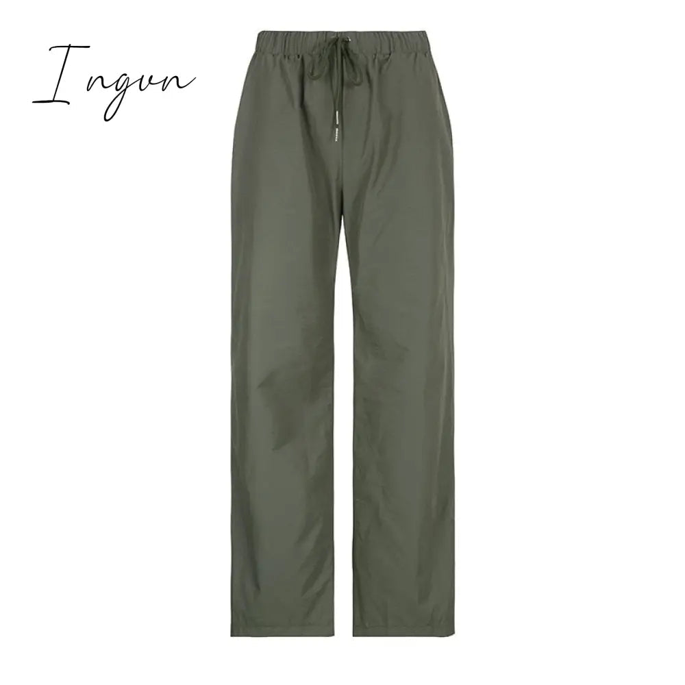 Ingvn - Joggers Baggy Wide Leg Sweatpants Sets Loose Drawstring Low Waist Streetwear Cargo Pants Turtleneck Top 2 Piece Set