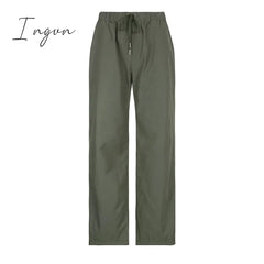 Ingvn - Joggers Baggy Wide Leg Sweatpants Sets Loose Drawstring Low Waist Streetwear Cargo Pants Turtleneck Top 2 Piece Set