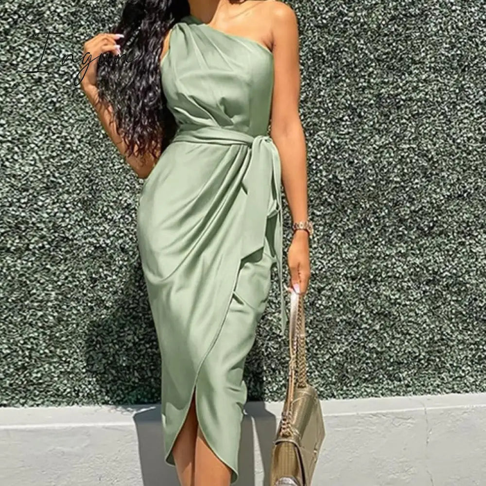 Ingvn - One Shoulder Ruched Design Party Dress  Bodycon Dress