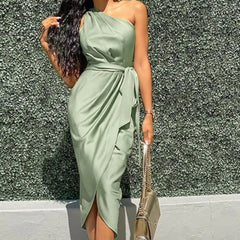Ingvn - One Shoulder Ruched Design Party Dress  Bodycon Dress