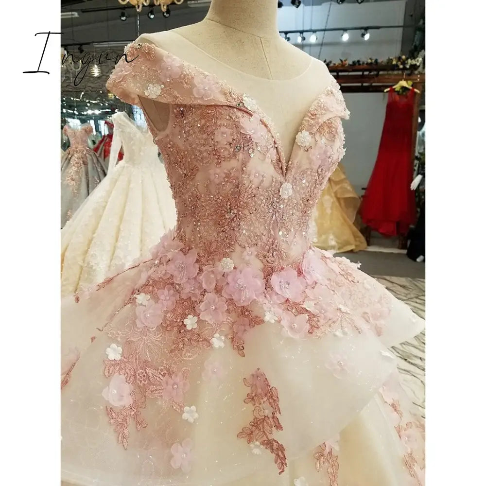 Ingvn - Pink Princess Quinceanera Dress Appliques Beads 3D Flowers Prom Party Sweet 16 Ball Gown Vestidos De 15 Años
