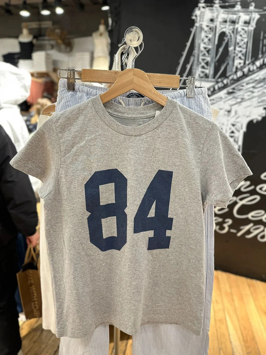 84 Print Gray Streetwear T-Shirt Woman Round Neck Short Sleeve Cotton Tee Shirts Summer American Vintage Casual Tshirt Y2k Tops