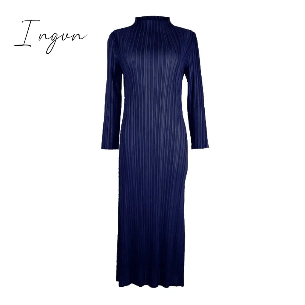 Ingvn - Trends Spring Winter Miyake Pleated Women Comfortable Dress Long Sleeve High Quality Korean Style Casual Aesthetic Clothes