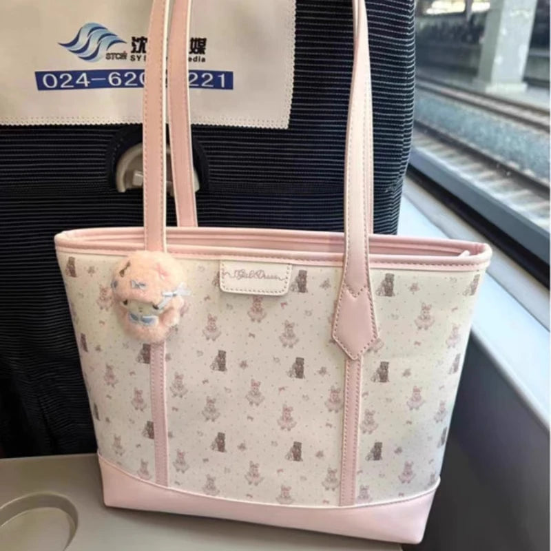 INGVN  Y2k Aesthetic Cartoon Print Shoulder Underarm Bag Fashion Chic Contrast Color Women's Handbags New Sweet Casual Kawaii Tote Bags