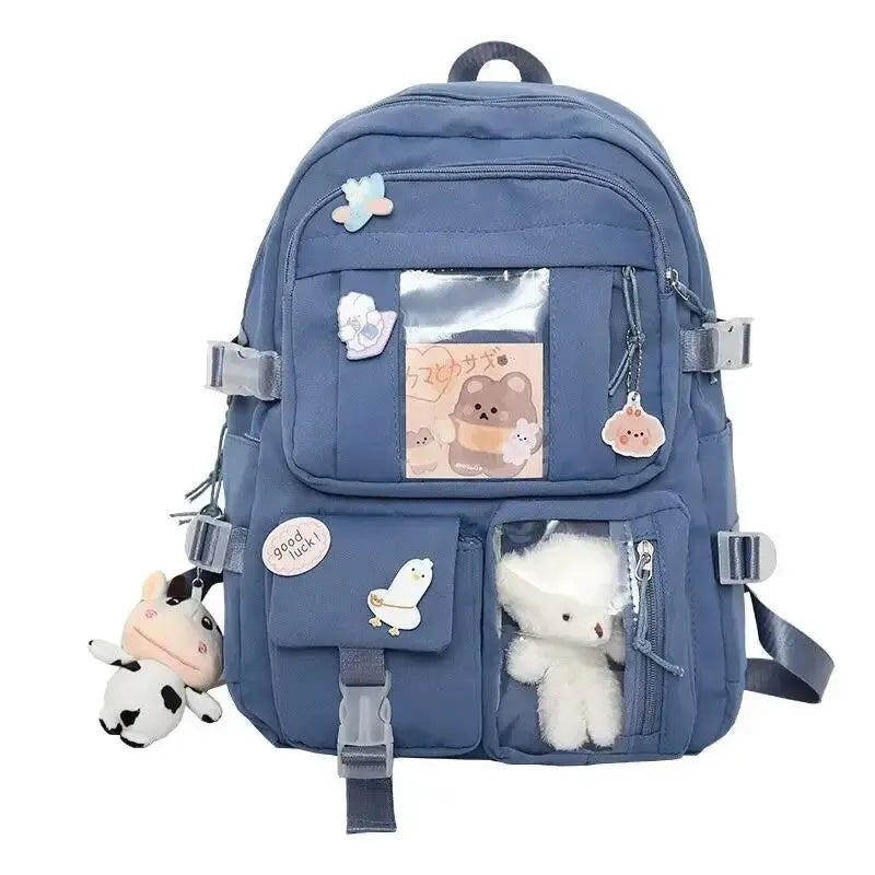 INGVN  Popular Pink Purple Color Girls High School Student Backpack Bags