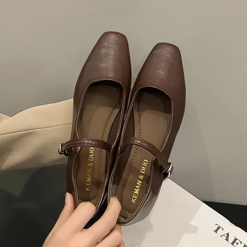 Mary Jane Single Shoes Thick Heel Elegant Classic Retro Flats Square Toe Comfortable Soft Shallow Low Heel Women's Loafers Shoes