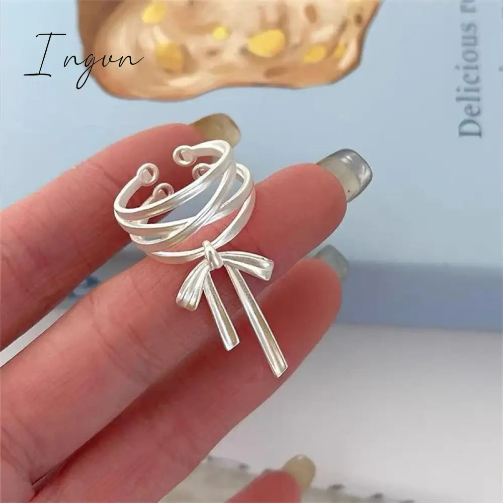 Korean Fashion Silver Color Fine Y2K Rings Simple Bowknot Retro Rings for Women Girls Aesthetic Jewelry Kpop Accessories
