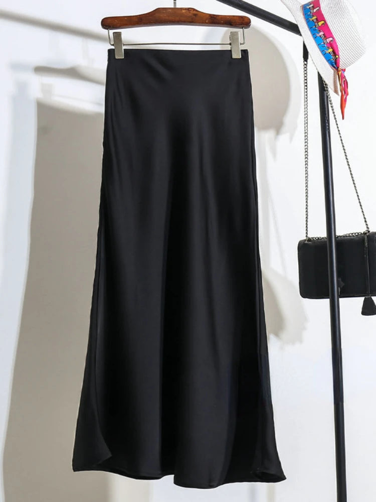 Acetic Satin Fishtail Skirt Woman Korean Fashion Elastic High Waist Skirts for Women Spring/summer 2024 New Slim Long Dresses