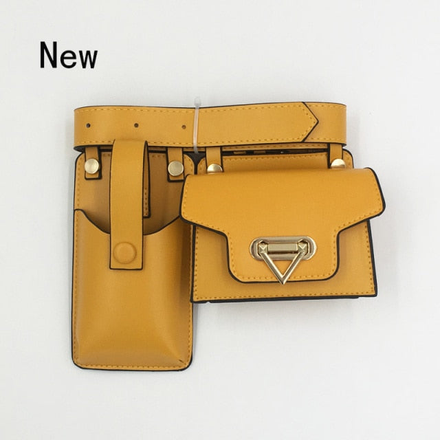 2 Piece Women's Belt Bag Luxury Designer Tactical Waist Bags Female Leather Flap Fanny Pack Shoulder Crossbody Chest Bag Purse
