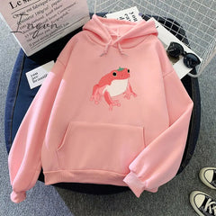Ingvn - winter night out outfit Frog Sweatshirt Oversized Clothes Harajuku Long Sleeve Hooded Kawaii Hoodie for Girls Women Hoodies Pocket Pink Sweatshirts