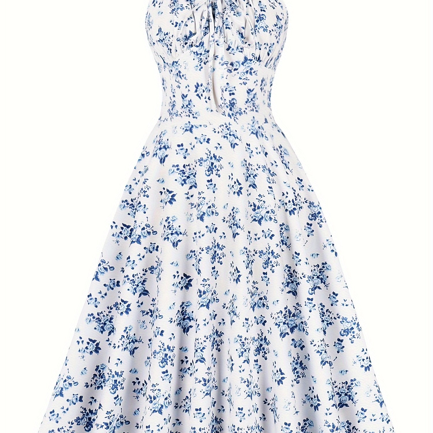 Vintage Chic Floral Print Sundress - Chic Tie Front, Timeless Elegance, Sleeveless Spaghetti Strap - Perfect Summer Womens Fashion Dress