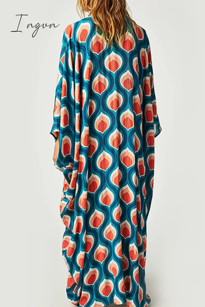 Ingvn - Vintage Vacation Geometric Print Contrast Swimwears Cover Up