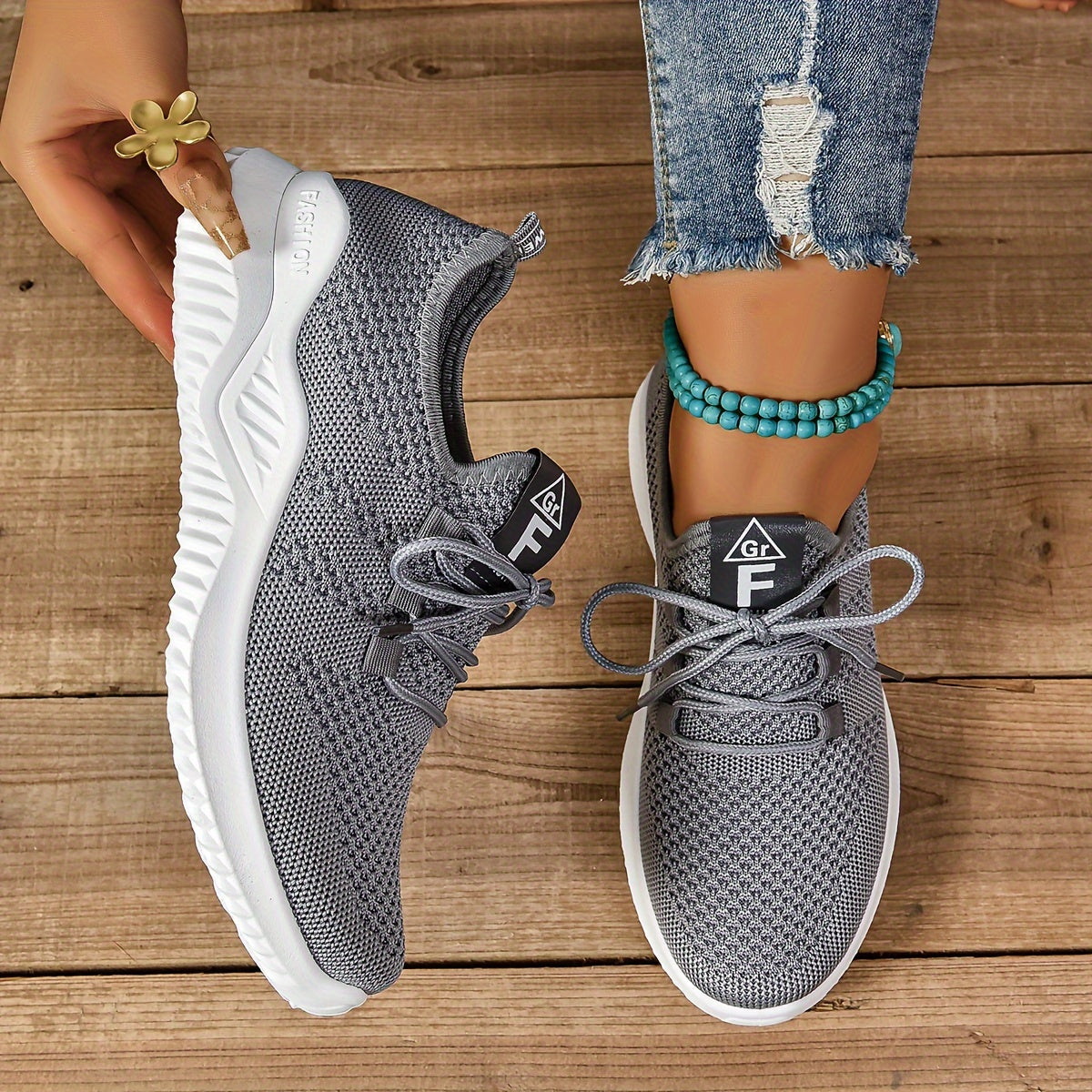Women'S Casual Running Shoes, Breathable Fabric Sneakers, Low Top Lace-Up, Solid Color, Hand Wash Only, No Embellishments, All-Season Comfort