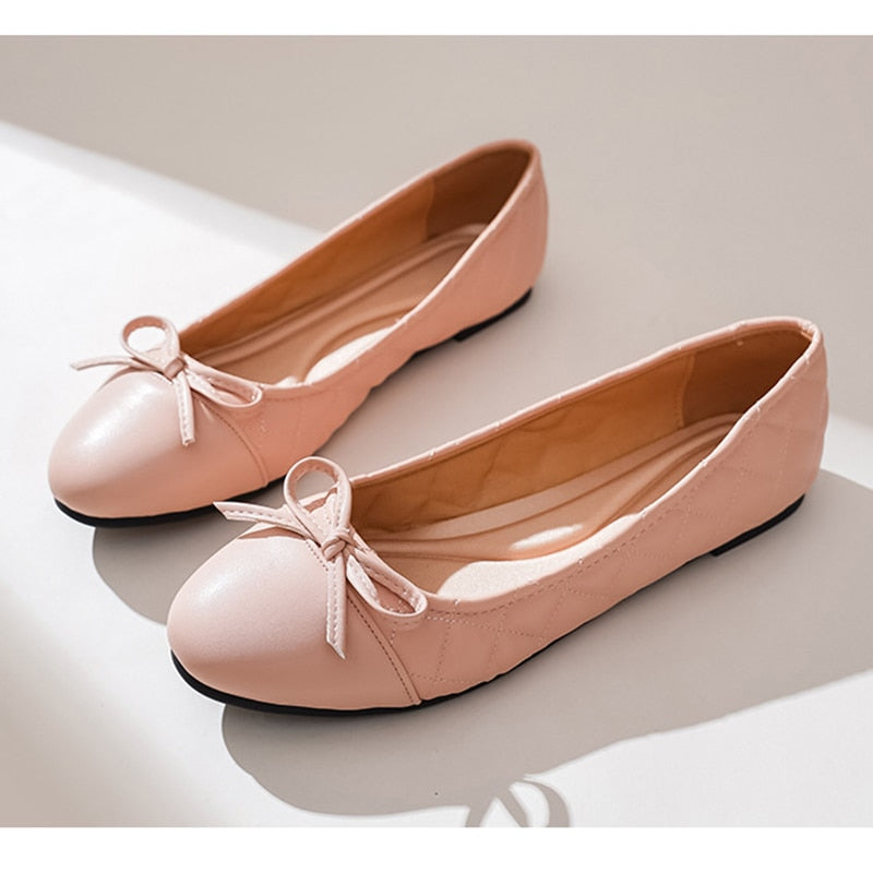 Black Ballet Flats Shoes Women Spring Quilted PU Leather Slip on Ballerina Luxury Round Toe Ladies Dress Shoes Zapatos De Mujer