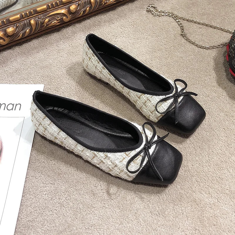 Plus Size 44 Ballerina Flats Round Toe Shoes Woman Tweed Comfortable Slip on Flat Shoes Ladies Maternity Shoes Zapatos Loafers