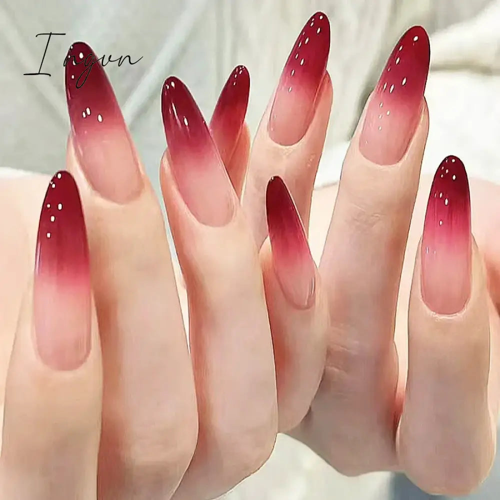 24Pcs False Nails With Glue Almond Pink Butterfly Design Detachable Rhinestones Acrylic Fake Nails long stiletto Press On Nails