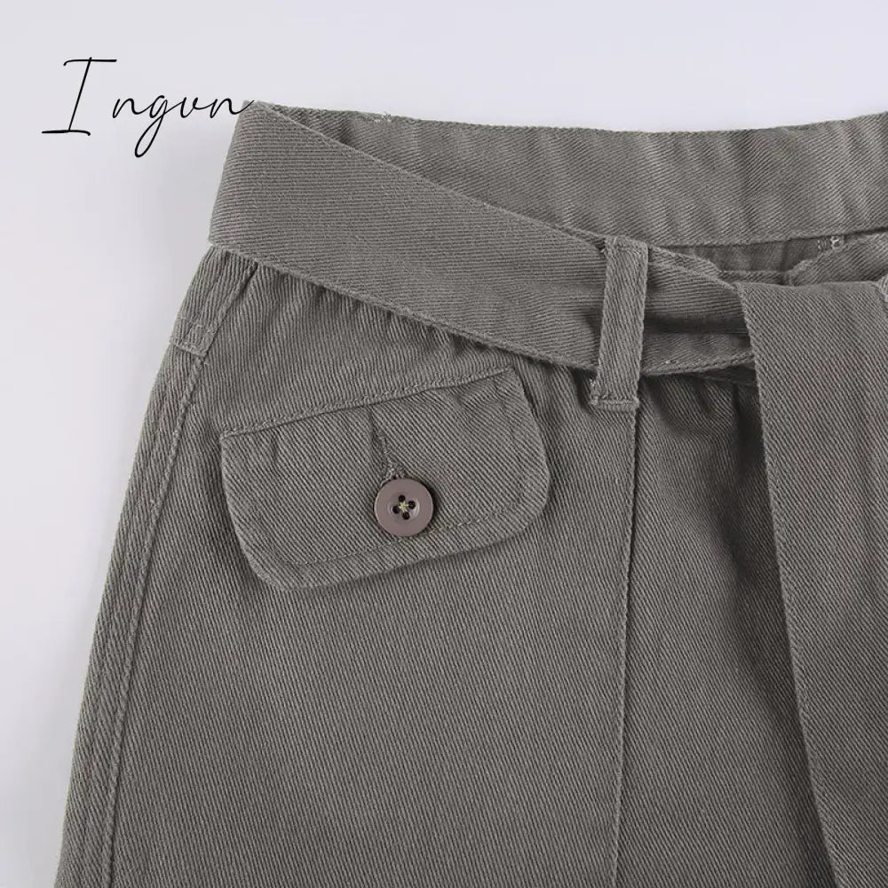 Ingvn - Hot Sell Quality Grunge Streetwear Cargo Pants Woman Low Waist Baggy Mom Jeans Vintage 90s Hippie Wide Leg Denim Trousers Korean Outfits