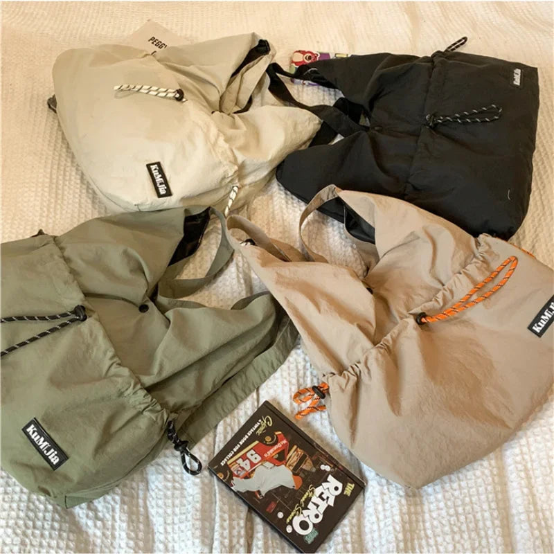 Ingvn  Japan Lightweight Casual Nylon Men Crossbody Bag Women String Tooling Style Tote bag Student Sport Commuter Shoulder Bag
