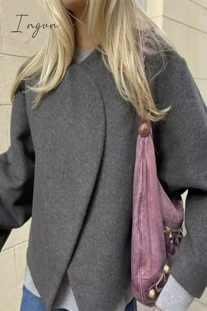 Ingvn - Celebrities Elegant Solid Turndown Collar Outerwear