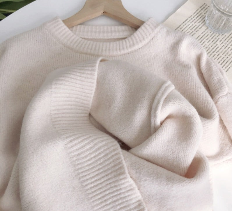 Voguable Elegant Women Sweater Oversized Knitted Basic Pullovers O Neck Loose Soft Female Knitwear Jumper