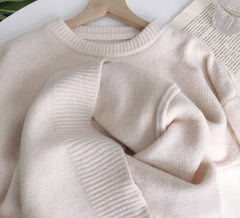Voguable Elegant Women Sweater Oversized Knitted Basic Pullovers O Neck Loose Soft Female Knitwear Jumper