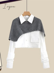 Ingvn - Spring Autumn Large Size Women's Shawl Shirt Three-piece Set+High Waist Knitting Half-body Skirt Set Women Fashion 3 Piece Set