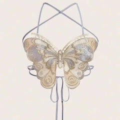 Women's Butterfly Embroidered Top Backless Adjustable Navel Baring Sexy Cropped TopSleeveless Camisole Sexy Daily Y2K Top