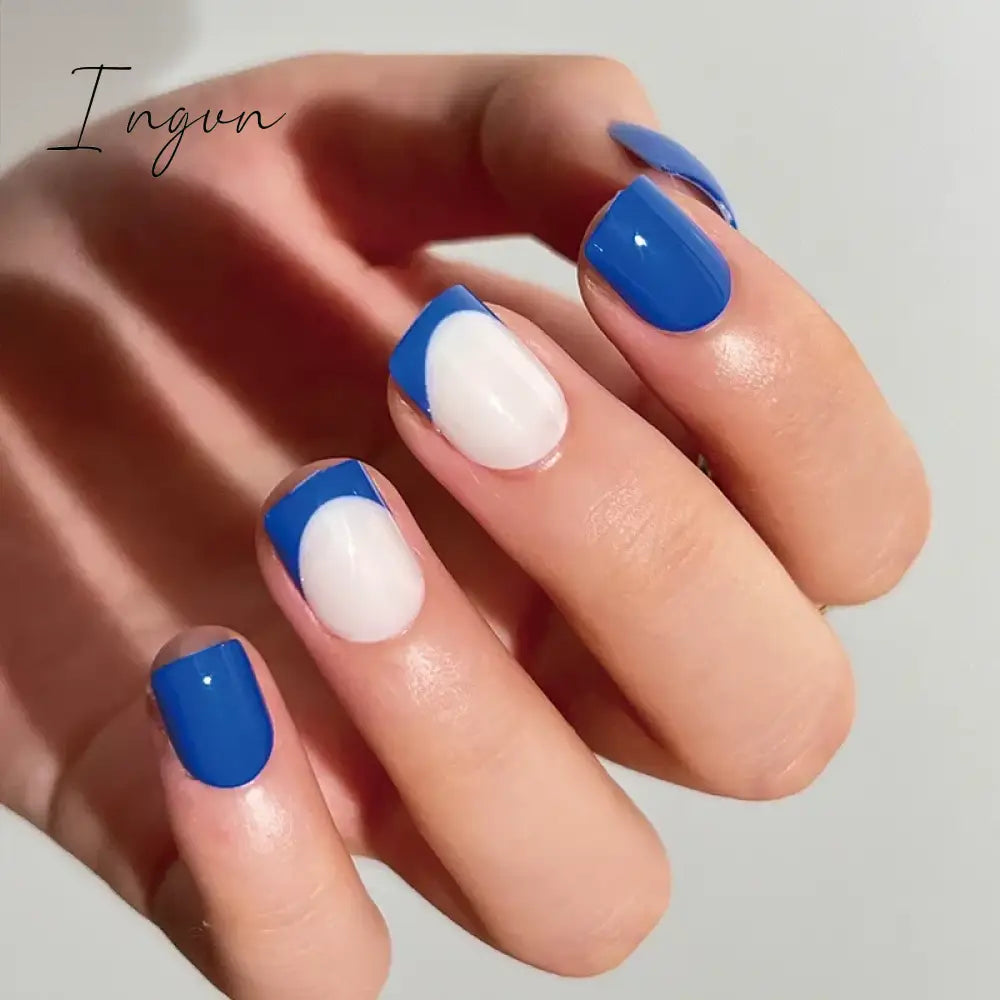 24Pcs French Tip  Press on Nails Short Coffin False Nails Simple Wearable Fake Nails Frosted Full Cover Press on Nail Tips Art