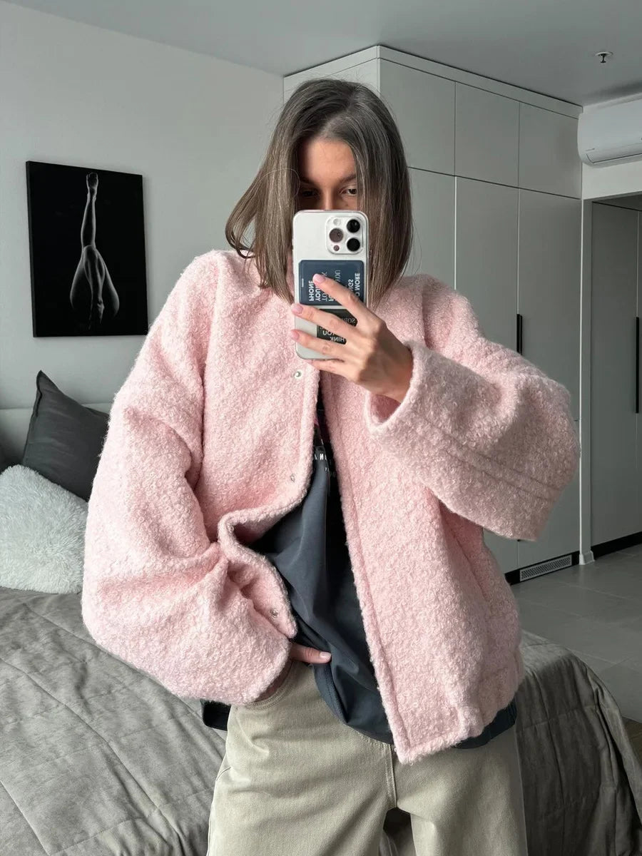 Ingvn  Women's Short Fur Jacket  Autumn Winter Thick Loose Casual Chic Cardigan Female Warm Fashion Solid Color Short Coat