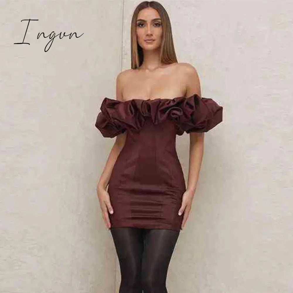 Ingvn - Women's Ruffled Off-shoulder Tube Top Backless Dress