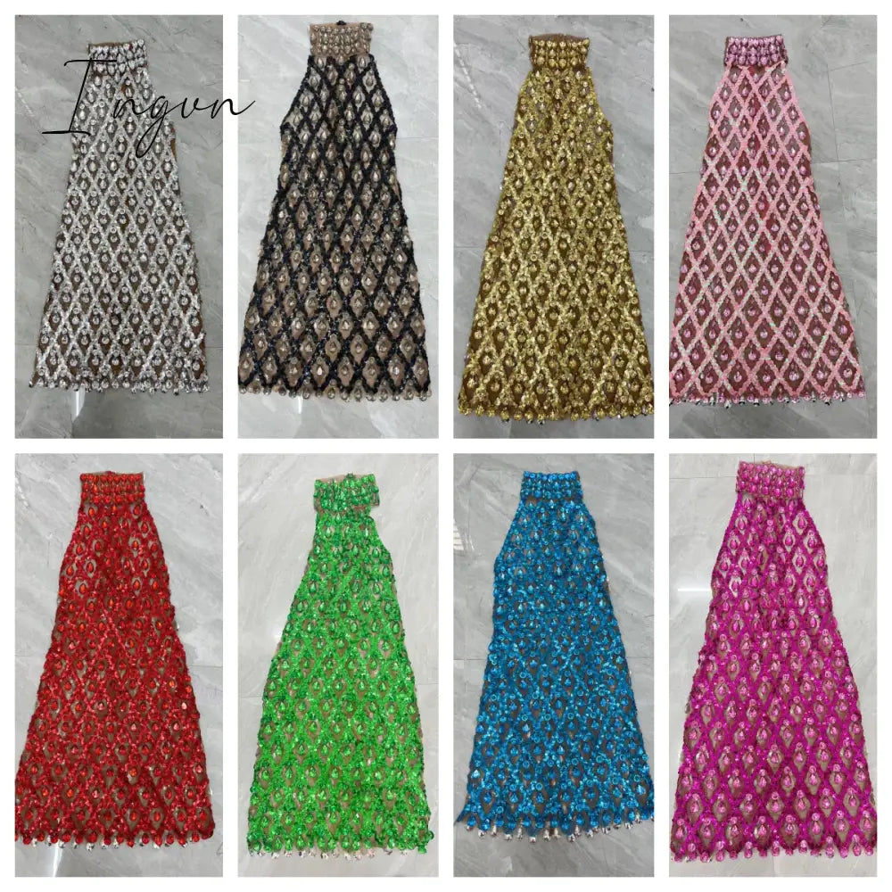 Ingvn - Sparkly Black Sequins Sleeveless Birthday Stones Transparent Backless Dress Shiny Evening Celebrate Outfit Stretch Mesh shaokao