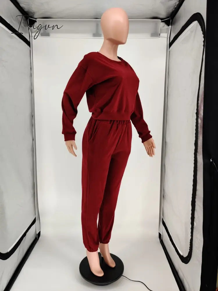 Ingvn - Women Tracksuit Set Jogger Matching Sets Lounge Wear Autumn Winter Sweatsuits for Women Sport Suit Set Two Piece Outfits Casual