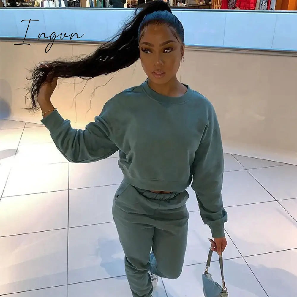 Ingvn - Women Tracksuit Set Jogger Matching Sets Lounge Wear Autumn Winter Sweatsuits for Women Sport Suit Set Two Piece Outfits Casual