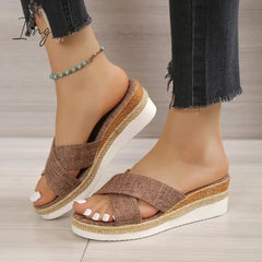 Ingvn - Women Sandals Wedges Heels Summer Shoes For Women Platform Sandalias Mujer Elegant Woman Heeled Shoes Slippers Summer Footwear