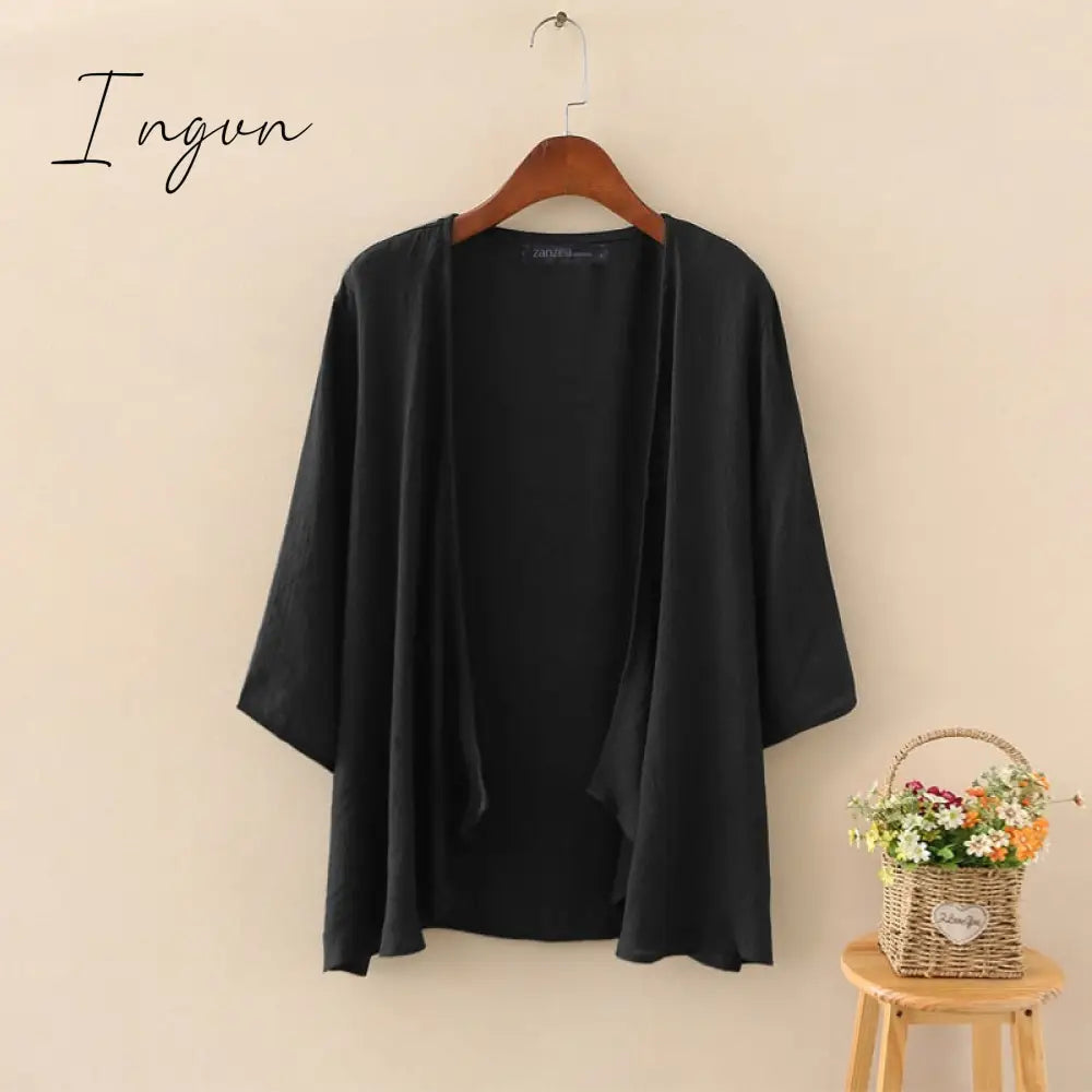 Ingvn - Fashion Solid Cardigans Womens Summer Blouse Casual Long Sleeve Blusas Female Thin Tunic Tops Kimono Cape Plus Size
