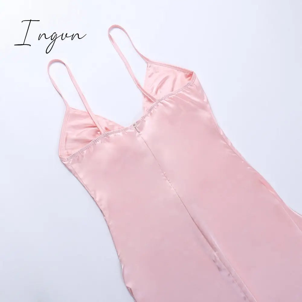Ingvn - Satin Spaghetti Strap Sexy Mini Dress Women Robe Summer New Deep V Neck Sleeveless backless Club Party Dress Vestido
