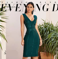 Ingvn - New Summer Tank Bodycon Bandage Dress Women Sexy Sleeveless Lace Green Club Celebrity Evening Party Dresses Vestidos
