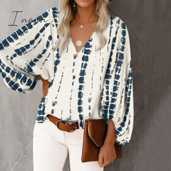 Ingvn - Summer Outfits Female Streetwear Oversized XXXL Tops Blusa Summer V Neck Long Lantern Sleeve Blouse Casual Women Printing Loose Elegant Shirts