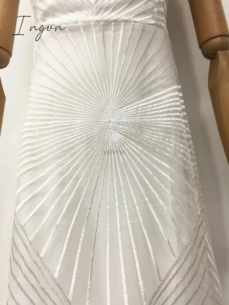 Ingvn - Sexy Slip Embroidered Maxi Dresses for Women Summer Elegant Luxury Evening Wedding Guest Formal Long Party Dress White