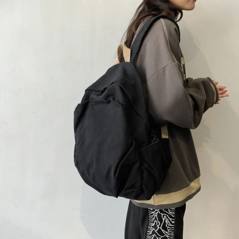 Ingvn  New Backpack Fashion Solid Color Casual Simple Large Capacity Zipper Schoolbag Japanese Style Students Rucksack Trend Design