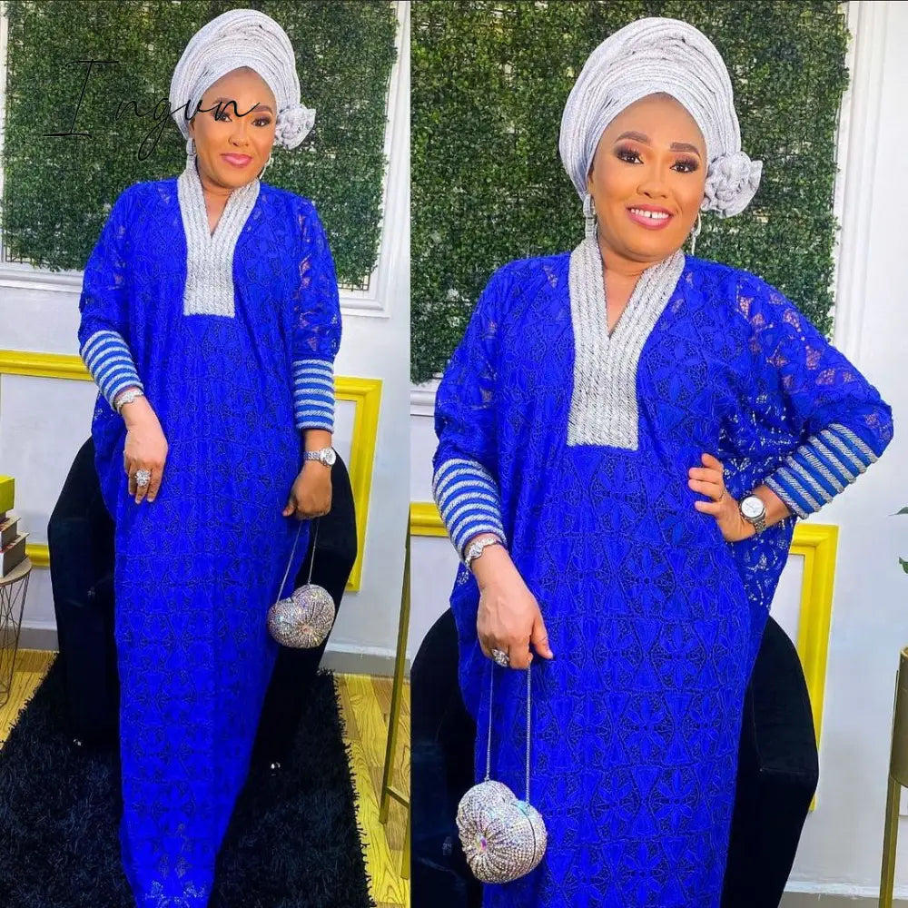 Ingvn - Elegant African Dresses for Women Muslim Fashion Boubou Abayas Robe Dashiki Ankara Lace Outfits Evening Gown Kaftan Maxi Dress